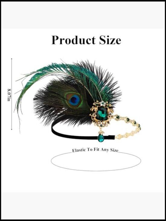 Peacock Feather Flapper Headband Vintage 1920s Sequin Mardi Gras Gatsby Hair